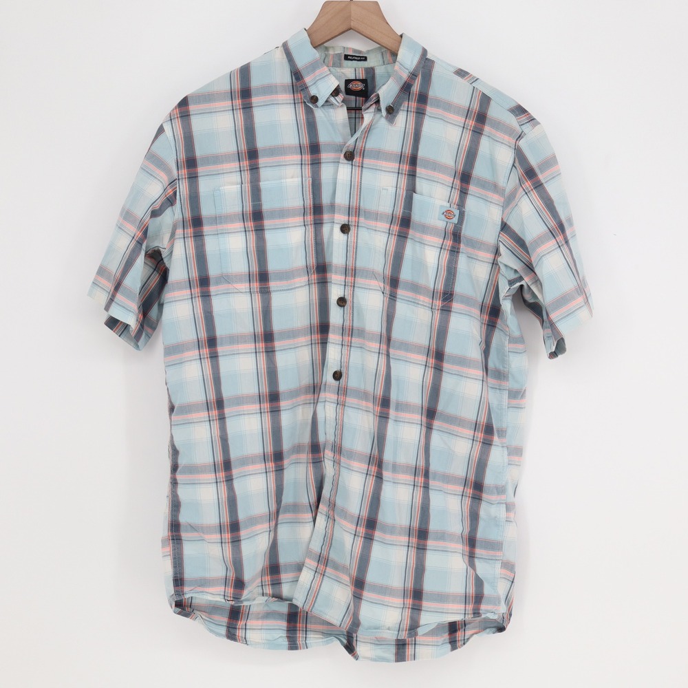 Dickies Shirt Mens S Relaxed Fit Blue Plaid Button-Down Good